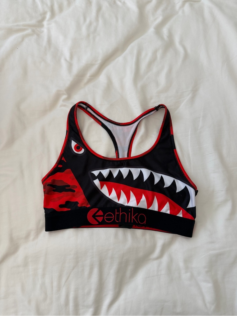 ethika Women's Red, Black & White Shark Bite Swim Sports Bra